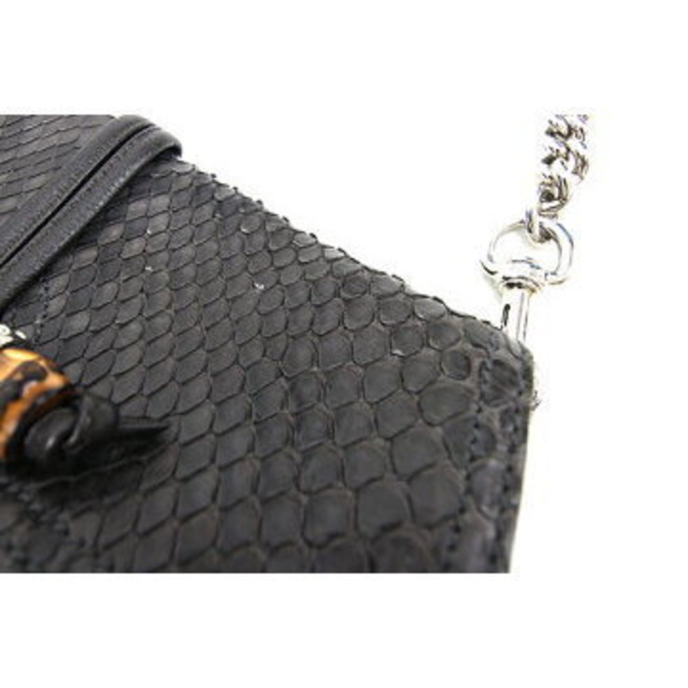 Gucci Bamboo Shoulder Bag Black Python Leather Ch… - image 6